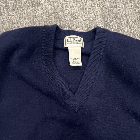 Vintage LL Bean 100% Lambs Wool Sweater Vest Size L Navy Blue EUC JLV5 Dad Comfy - Picture 3 of 6